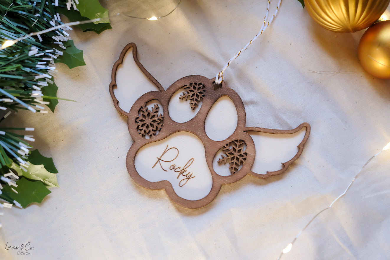 Angel Wing Dog Paw Memorial Ornament