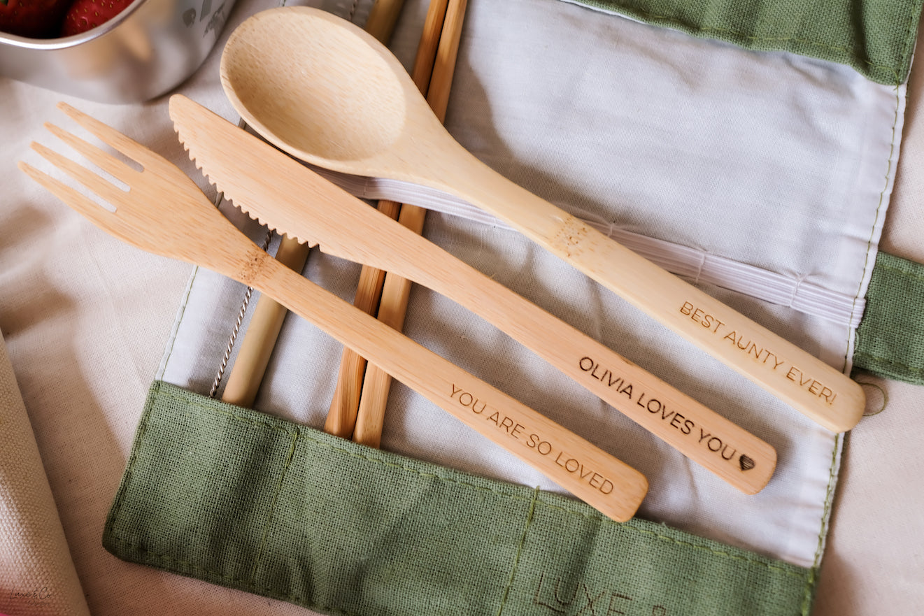 Personalised Bamboo Cutlery Set