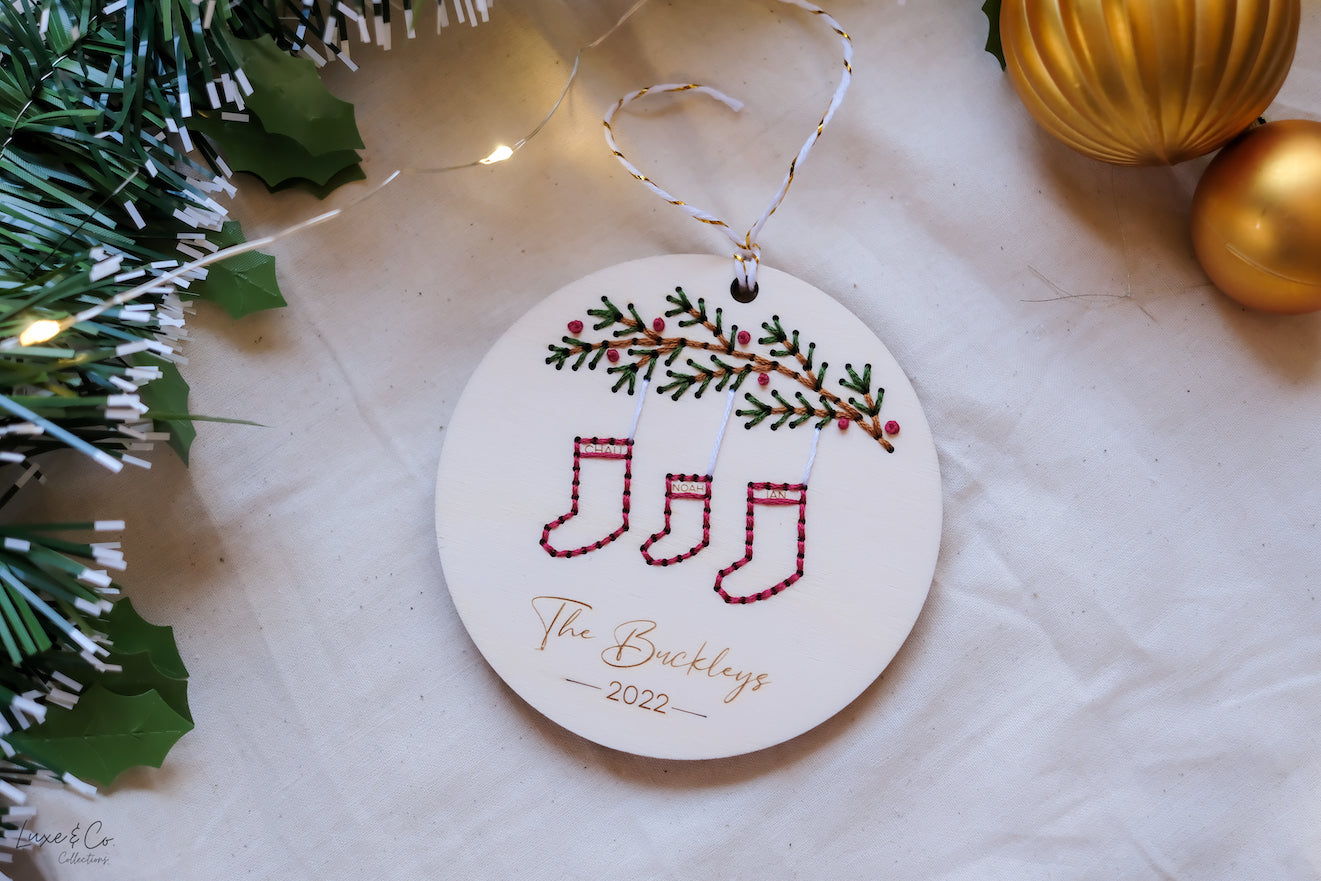 Embroidered Family Stocking Ornament