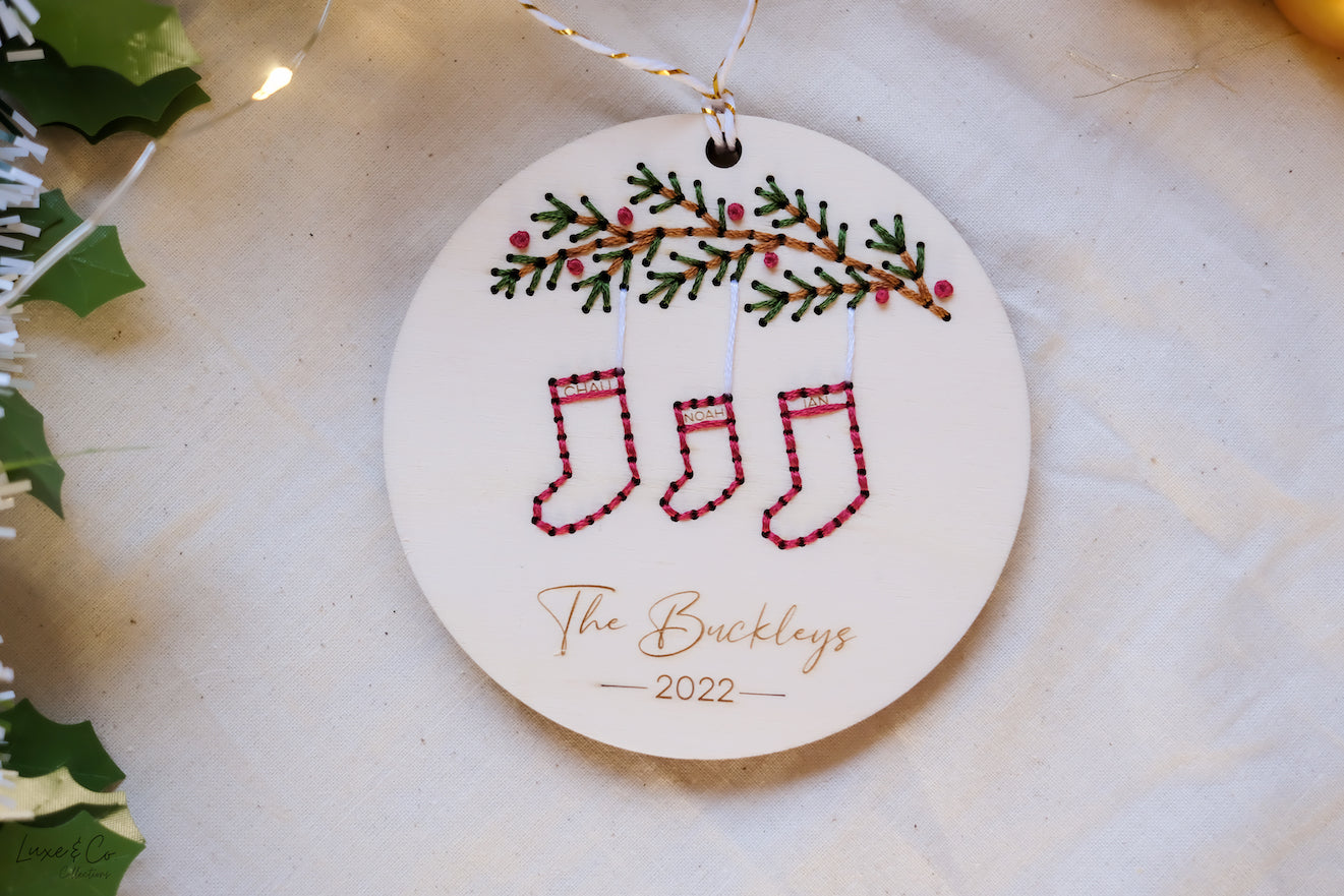 Embroidered Family Stocking Ornament
